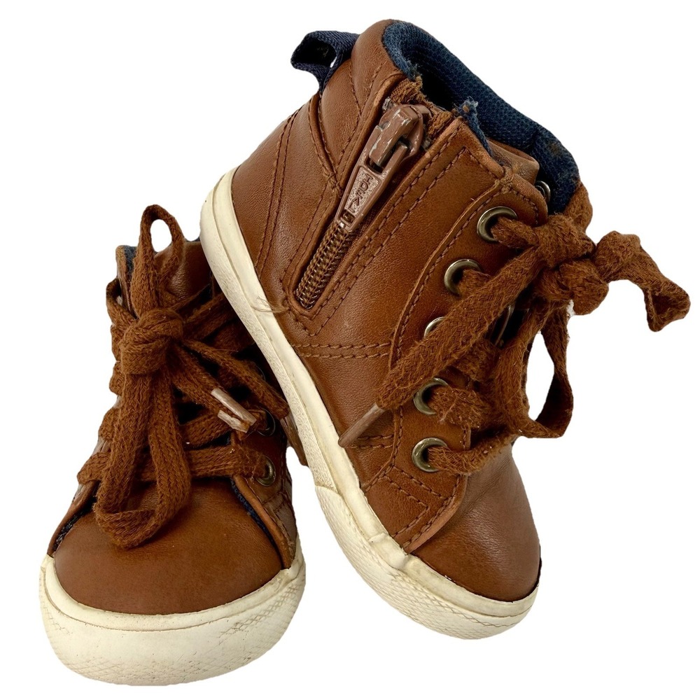 Cat & Jack Toddler Shoes Boots 5M‎ Brown Mid Top Tie Zip Casual